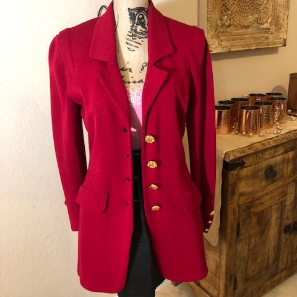 Red St. John Collection Knit Jacket Coat